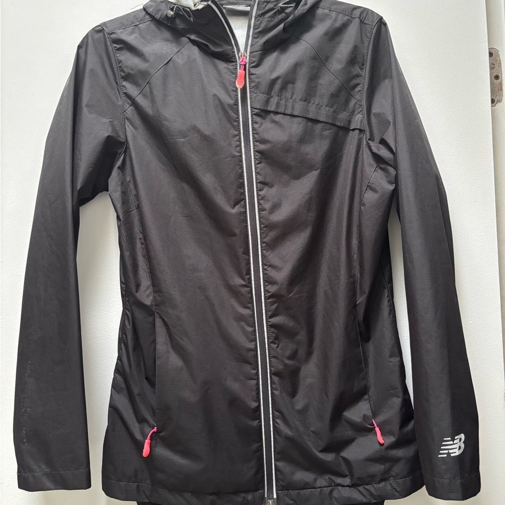 New Balance Women's Black Windbreaker Utility Jacket with Hot Pink Accents